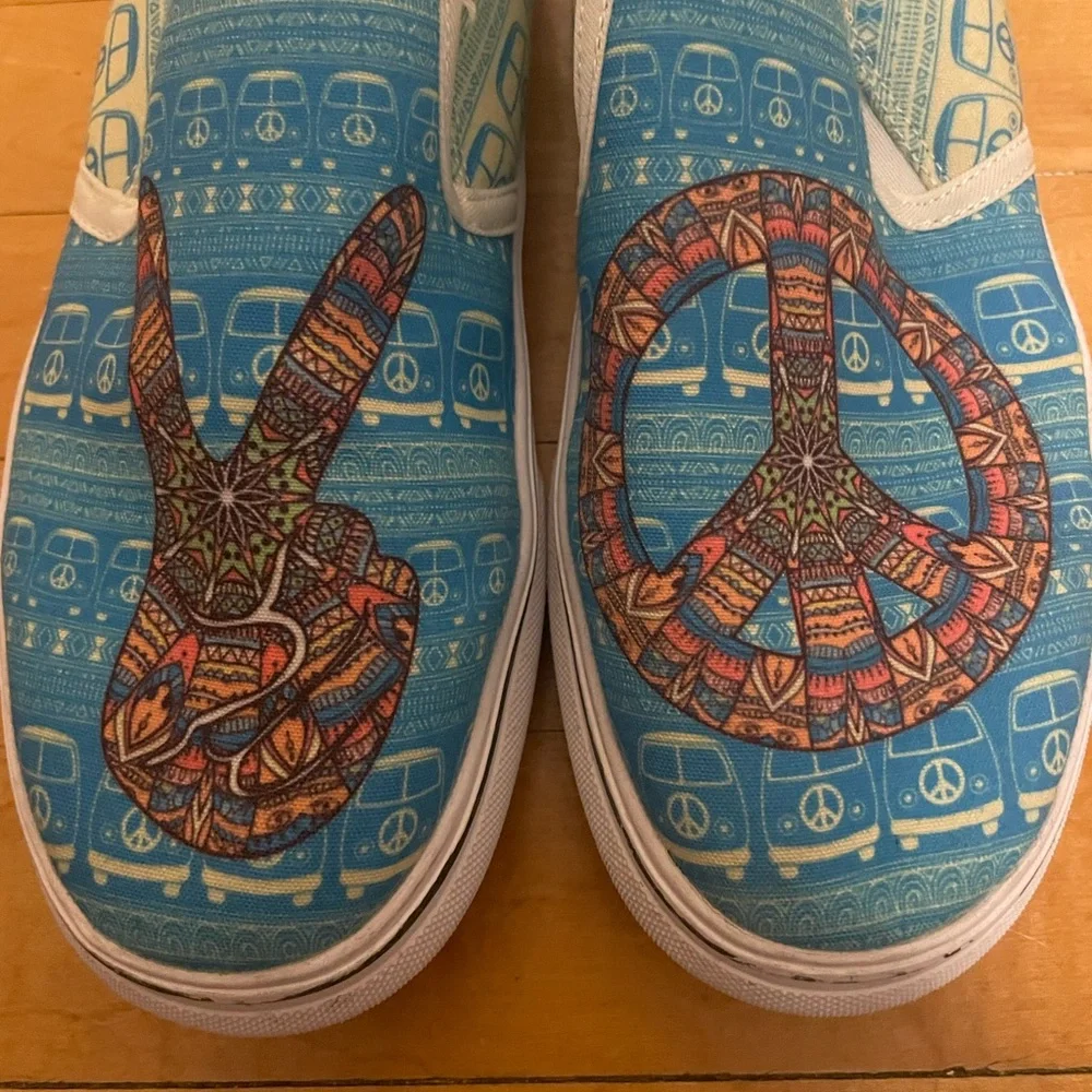 Yes We Vibe Turquoise Peace Sign & V Peace Slip-On Sneakers